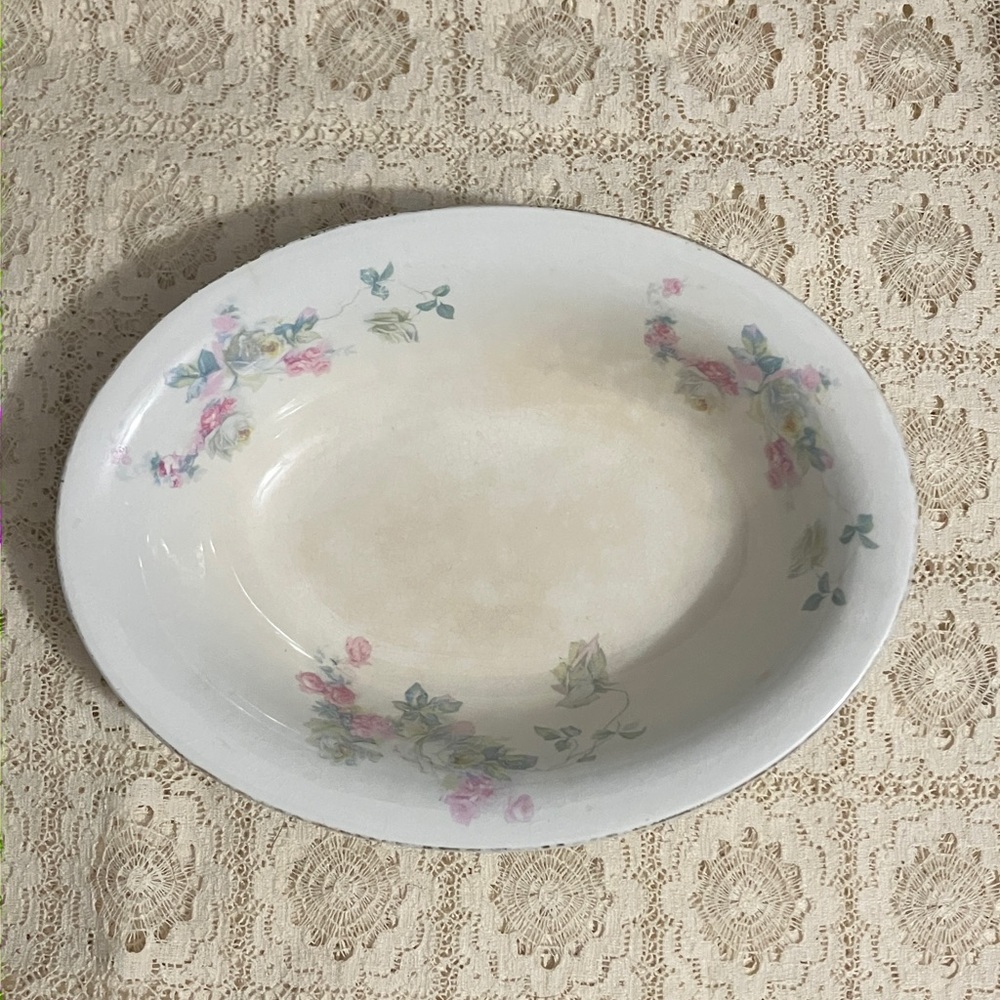 Antique K.T. & K. Semi Vitreous Porcelain Serving Bowl with Floral Pattern